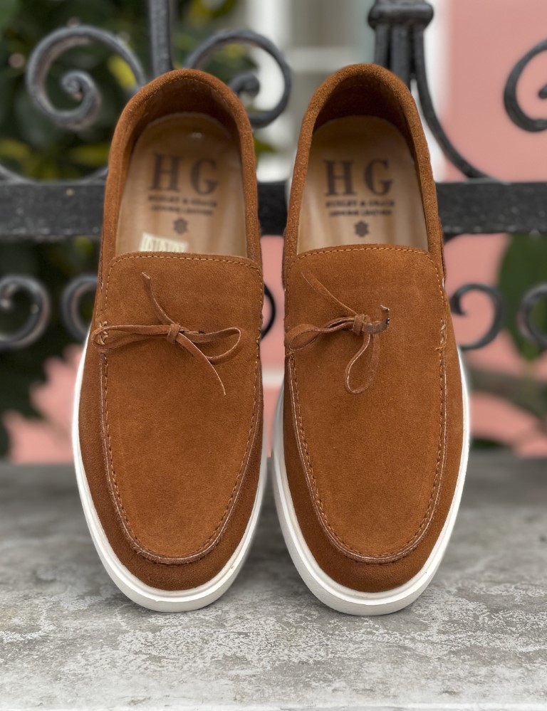Huxley and Grace Huxley and Grace ανδρικά ταμπά δερμάτινα loafers με κορδόνι HG174193T